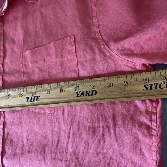 Celio 100% Linen Shirt Short Sleeve Button Down Pocket Lightweight Mens M Coral - Picture 4 of 9